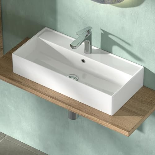 CASAMO Lavabo in ceramica – Lavabo da appoggio – Lavabo da appoggio – Lavabo da bagno rettangolare – Lavabo per ospiti WC 65 x 31 x 13 cm