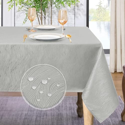 Softalker Tischdecke Weihnachten Grau 80 x 80 cm Mitteldecke Abwaschbar Jacquard-Wellenmuster Kleines Tischtuch Wasserabweisend Abwischbar Quadratisch Fleckschutz für Garten Hochzeit Party Gartentisch