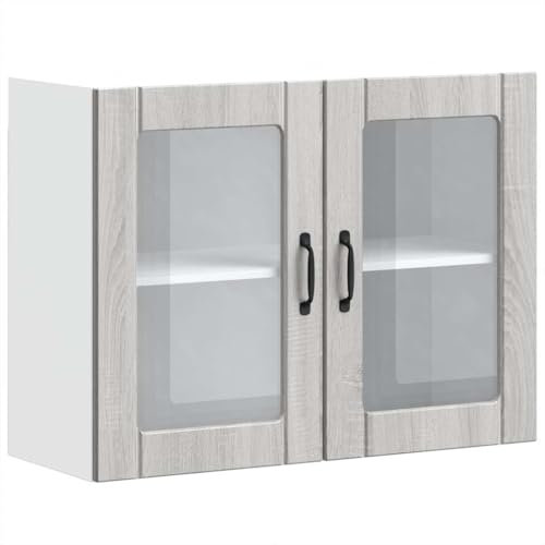 vidaXL Kitchen Wall Cabinet - Lucca Grey Sonoma - Glass Door - Modern Style - Engineered Wood - 80x31x60 cm - Wall Mounted - Ample Storage - Easy Maintenance
