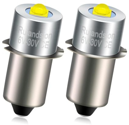 Ruiandsion P13.5S LED Torch Light Bulb 6-30V Non Polarty White 3535 1SMD Chips for Flashlight Lantern Work Light Bulbs Pack of 2