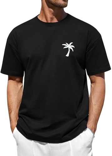 Svanco T-Shirt Homme Oversize Été, Manches Courtes À Col Rond, 100% Coton, Coupe Ample, Imprimé Cocotier