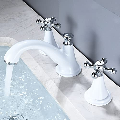 Grifo moderno de latón para lavabo de baño con asas dobles cruzadas, 3 agujeros, grifo de lavabo para tocador, mezclador caliente y frío, acabado cromado