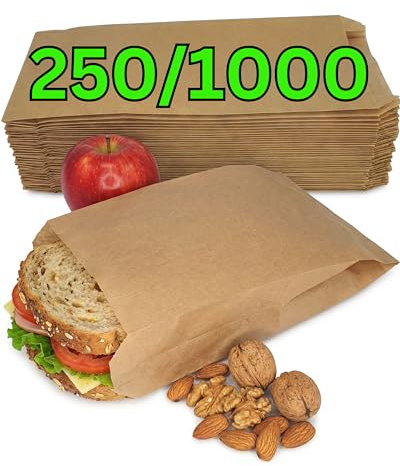 Loxato 250 Sachets Papier Kraft Alimentaire Sandwich - Marron 15x6,5x28 cm | Sac Papier Sandwich, Emballage Boulangerie, Pâtisserie, Bonbon, Café, Pochette Kraft, Contact Alimentaire