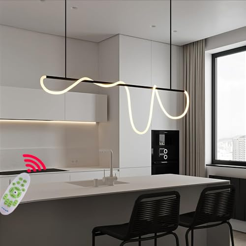 LED Pendelleuchte Schwarz Moderner Hängeleuchte 120CM Dimmbar 3000K-6500K Kücheninsel Hängend Leuchte DIY Linear Esszimmerlampe für Wohnzimmer Esstisch Büro Pendellampe (Schwarz, L100CM)