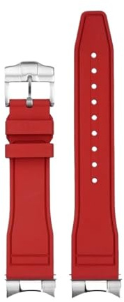 AZSHIW Kompatibel mit Tudor Black Bay Small Monster Timing M79363 M79360 Curved Head Grain Armband FKM Gummiband Fluorkautschukband 21mm 22mm(Red-silver,22mm)