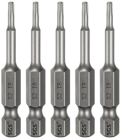 QUARKZMAN 5 Stück T8 Torx Bit Set Schraubendreher Bitsatz 1/4 Zoll Sechskantschaft 50mm Lang Magnetisch Hex Sechskant Ohne Loch Spitze Bohrer Bits S2 Stahl für Torx Schrauben Werkzeug