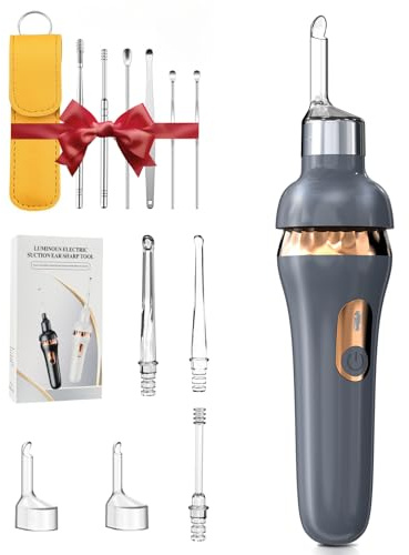 Robofun Super Leiser (30 dB) Ohrenschmalz Sauger, Sicheres & Schmerzfreier Ohrenschmalz Entferner mit LED-Licht & Silikon-Zubehör, Upgradierte Ohrenreiniger für Babys und Erwachsene, Grau