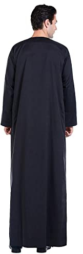 Peignoir arabe pour homme - Couleur unie - Col rond - Manches longues - Coupe ample - Style musulman traditionnel - Caftans saoudiens Dubaï, Noir , XXL