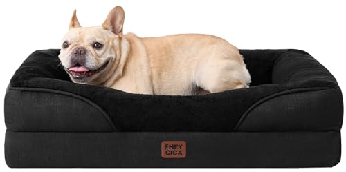 EHEYCIGA Mousse Mémoire Panier Petit Chien Orthopédique, Canapé pour Chien Moyen Taille Déhoussable Lavable, Coussin Chiens Antidérapant & Imperméable, 76x51x16.5 cm Noir