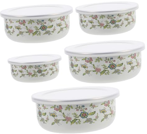 MOTHNUR Set 5 Ciotole Smaltate Con Coperchio, Ciotole Profonde Per Mescolare e Portata, Leggero e Sigillante, Multiuso Per Casa, Picnic e Campeggio