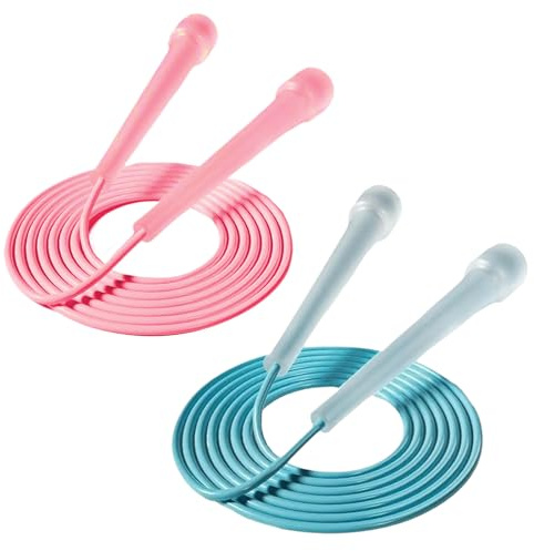 2 Stück Springseil Fitness Set - Verstellbares Speed Rope (2,8m) mit Rutschfestem Griff, Blaues & Pinkes Sprungseil für Workout, Boxen, Abnehmen - Für Erwachsene & Kinder