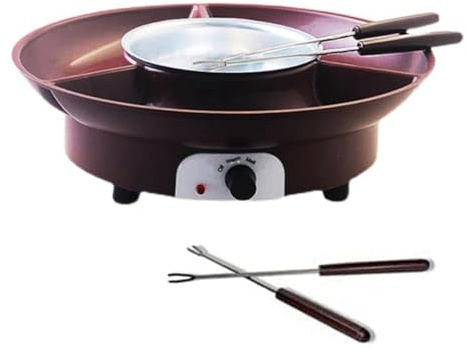 Jooehyer Juego de Ollas para Fondue, MáQuina EléCtrica para Hacer Fondue de Chocolate con 4 Tenedores, Kit de MáQuina para Fundir Queso, Control de Temperatura. Enchufe Europeo