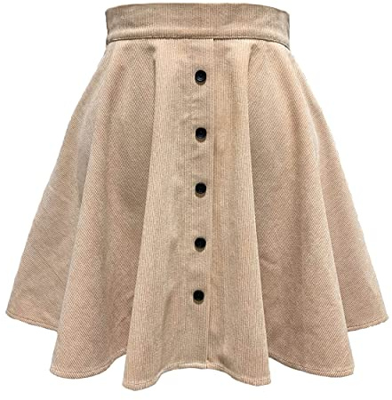 Mesduri Damen Kord-Faltenrock A-Linien Minirock Hohe Taille Vintage Skaterrock mit Knopfleiste Reißverschluss Herbst Cordrock (DE/NL/SE/PL, Alphanumerisch, S, Regular, Regular, Beige)