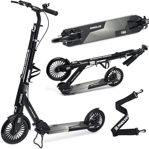 RAVEN Scooter Roller Tretroller Kickscooter für Kinder Erwachsene |klappbar | höhenverstellbar | Tragegurt | Klingel | Flaschenhalter (Raven Draxen 230/200mm)