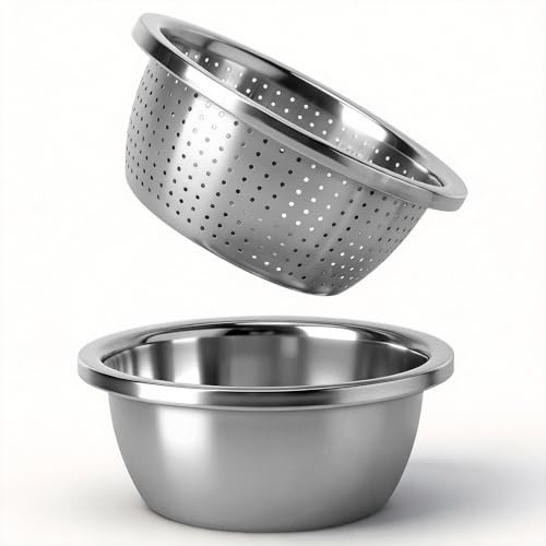 Passoire de cuisine en acier inoxydable avec bol 22cm Passoire inox cuisine avec passoire en acier inoxydable spécial riz égouttoir pâtes bol inox pratique pour légumes salades riz pâtes