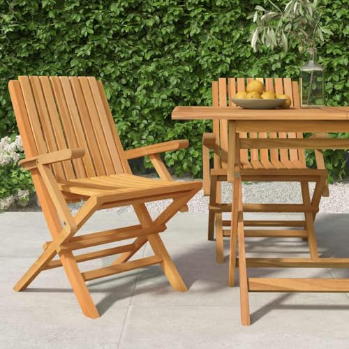 IBUQDDV Klappbare Gartenstühle aus Massivholz Teak 2 Stück - Faltbare Holzstühle mit Armlehnen für Außenbereich, Lattenrost-Design, Wetterbeständig und Platzsparend, Tragkraft 110 kg