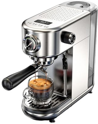 Fockety Macchina per caffè Espresso, Caffettiera in Acciaio Inossidabile da 20 Bar con Montalatte e Serbatoio Rimovibile, Macchina da caffè Professionale Semiautomatica per Casa (Spina europea 220 V)