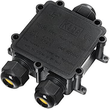Zacfton Abzweigdose IP68 Wasserdicht Kabelverbinder, Größere 3-Wege-Verbindungsdose, M25 Kabelverschraubung Ø 4mm-14mm, ABS + PVC (1 Stück, Schwarz)
