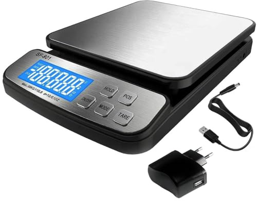 Eosphorus Postvåg för paket 50 kg för fraktpaket med rostfritt stålplattform, Tarra-, Hold-, räkfunktion, USB-kabel och AC/DC-adapter