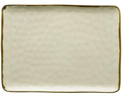 Thun Rose & Tulipani, Vassoio Rettangolare Avorio con Bordo Dorato in Ceramica Decorata, Linea Concerto, 36x26.6 cm