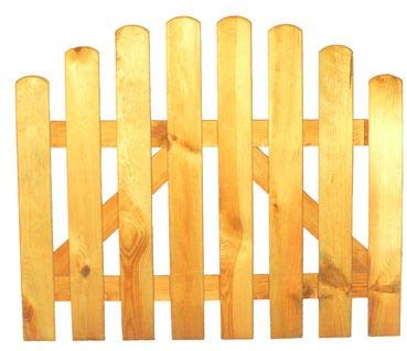StaketenTür 'Standard' 100x71/85 cm - oben – kdi / V2A Edelstahl Schrauben verschraubt - aus frischem Holz gehobelt – oben gebogene Ausführung - kesseldruckimprägniert