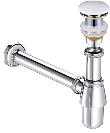 Chrome Bottle Trap Basin Sink Waste Bathroom Sink Pipe and Unslotted Click Clack Basin Waste Pop Up Waste (Without Overflow)