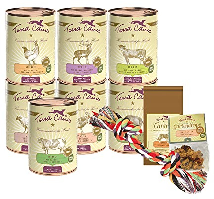 Terra Canis Kennenlernpaket Classic Nassfutter für Hunde, 7x400g + Snacks | 100% Lebensmittelqualität aller Rohstoffe, ideal zum Kennenlernen, abwechslungsreiche Menü-Auswahl