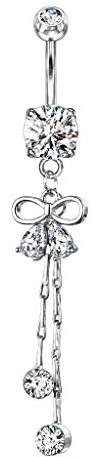 beyoutifulthings Bauch-nabelpiercing Zirkonia Schleifen-Anhänger Nabel-Piercing Chirurgenstahl Bananabell Silber Clear Stab 1,6/10mm