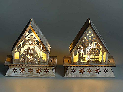 Capanna casetta presepe natività decorazione natalizia in legno laser con luce led idea regalo natalizio handmade made in italy