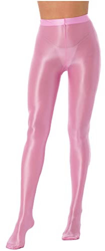 ranrann Sexiga glänsande strumpbyxor dam sportleggings hög midja lång yoga fitness gym kostym dans M-XL, rosa, XL