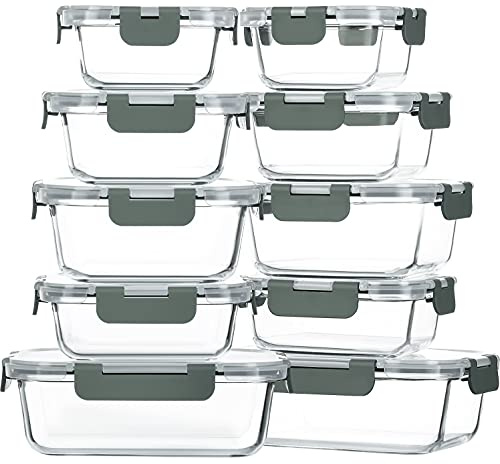 M MCIRCO 10-Pack Glass Food Storage Container with Lids, Airtight Lunch Bento Boxes, Glass Meal Prep Container,Microwave, Oven, Freezer and Dishwasher Friendly
