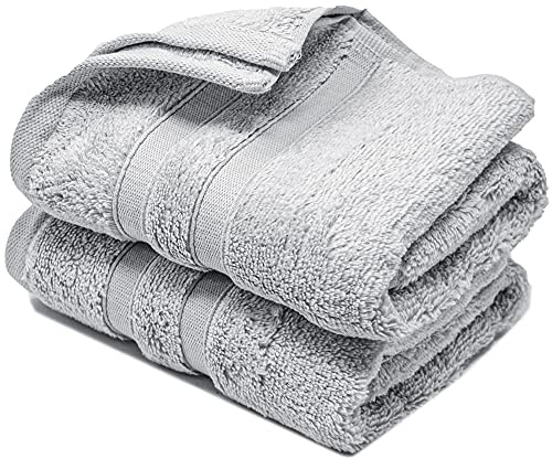 Hand Towels 600gsm ZERO TWIST Cotton Highly Absorbent & Quick Dry Luxury Hotel Quality Luxe Collection Fade Resistant 50x80cm (Silver Grey, Pack Of 2)