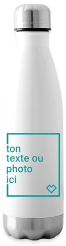 Spreadshirt Gourde Personnalisable Isotherme 100% Inox, Créez Votre Propre Gourde Personnalisée pour Sport, Travail, Voyage, Randonnée, Homme, Femme, Enfant, 500 ml, blanc