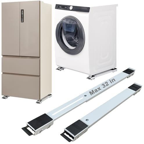 Appliance Rollers Heavy Duty,Max 32in,Second Generation Extendable Appliance Rollers Mobile Washing Machine Base Easily Move Washing Machines, Dryers, Refrigerators, Furniture (White)