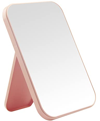 DVHOK 20cm Schreibtisch Make up Spiegel, Einfacher Kosmetikspiegel Faltbare, Tisch-Schreibtisch, Wandbehang, Doppelzweck-Spiegel, Quadratisch, Rosa