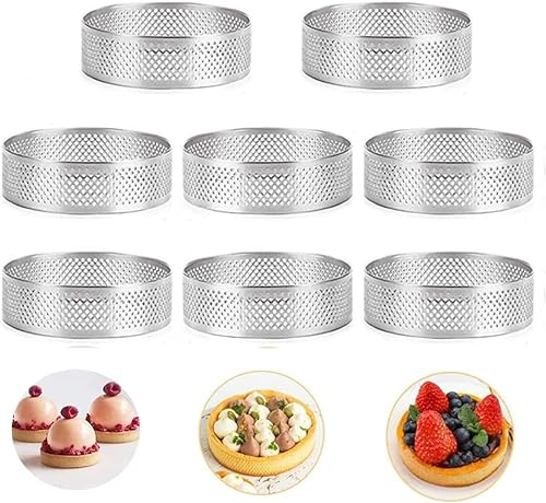 Smallterm 8 Pieces Cake Ring Tartelette Moulds Dessert Rings Mousse Ring for Cooking and Baking Desserts Cake Mould Circle Tart DIY 8 cm