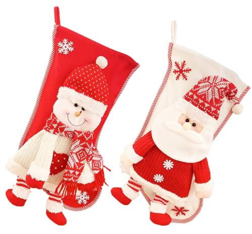 Weihnachtsstrumpf Personalisiert 2pcs 45*28cm Weihnachtsstrümpfe Groß Nikolausstiefel zum Befüllen Weihnachten Geschenktasche Socken Geschenktüte Süßigkeitenbeutel mit Weihnachtsmann, Schneemann