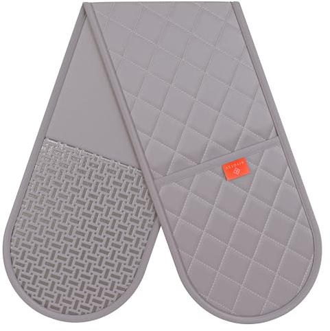 Grey Oven Gloves Heat Resistant by Kiyotsu: Premium Charcoal Double Oven Gloves Grey, Double Quilted Protection