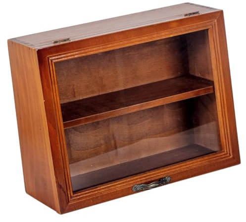 Artibetter Wooden Flip Storage Cabinet Desktop Organizer Small Display Cabinet for Figurines Collectibles Vintage Style Model Display Stand