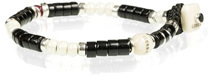 Gerba Armband Winter Black 04 Herr Tillverkad med vaxad tråd Hårda Keramiska Stenar Murrine Ben och 925 Silver