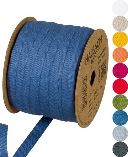 Halbach Baumwollband, 10 mm x 30 m, jeans-blau | Webband aus 100 % Baumwolle, Meterware zum Basteln, Dekorieren und Nähen