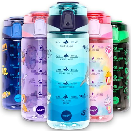 Fringoo 650ml Kids Water Bottle - Leakproof, Straw & Lock Lid - 6 Designs