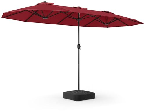 COSTWAY Ombrellone Doppio Giardino 400x200 cm, con Base (Vino) | Ombrellone Rettangolare con Manovella e 12 Stecche, Anti-UV, per Giardino Piscina Patio