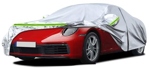 Autoabdeckung Outdoor Wasserdicht für Porsche 911 991 992 996 997 1998-2025 | Sommer Vollgarage Autoplane Auto Abdeckplane Outdoor Abdeckung für Regen Sonne Staub UV-Schutz, Silber