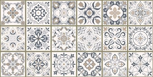 HUBDECO - Teppich - Küchenteppich - Badezimmerteppich - Badteppich - Küchenläufer - Teppich Läufer - Teppich Küche - PCV, Vinyl - rutschfest - Azulejos Muster Beige - 60x120cm