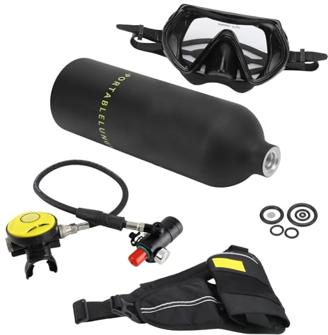 VGEBY Tauchflaschen-Set, 1 L Unterwasser-Sauerstoffflaschen-Set, Tragbares Mini-Tauchflaschen-Set mit Entlüftungsventil, Tauchergurt, Taucherbrille, Geeignet für Tauchbegeisterte (Black)