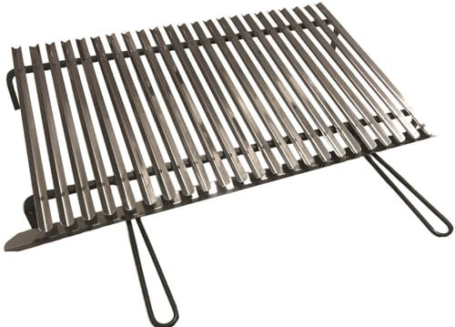 Graticola in acciaio inox, griglia per barbecue con sistema recupera grassi con piedini in ferro (80x50 cm)
