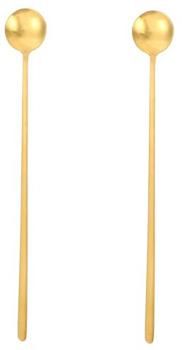 Mikinona Stainless Steel Coffee Stirring Spoons Long Handle Dessert Ice Cream Spoon Set of 2 Gold for Tea Latte and Hot Drinks