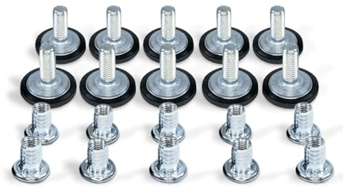 Set 20 pezzi 10 piedini regolabili con filettatura M8 per mobili con inserto da M8 x 16mm, filettati a vite, piedini di livellamento a vite, livellatori per tavoli, sedie, gambe dei mobili (kit300M8)