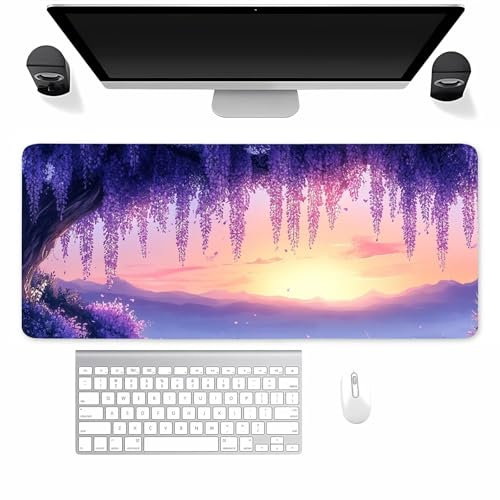 Mauspad Gaming, Mousepad Groß Lila Blumen, Mouse Pad XXL 700x400x3mm, mit Einer speziellen Oberfläche und Anti Rutsch Gummi Basis, verbessert Präzision und Geschwindigkeit für Zuhause, Büro